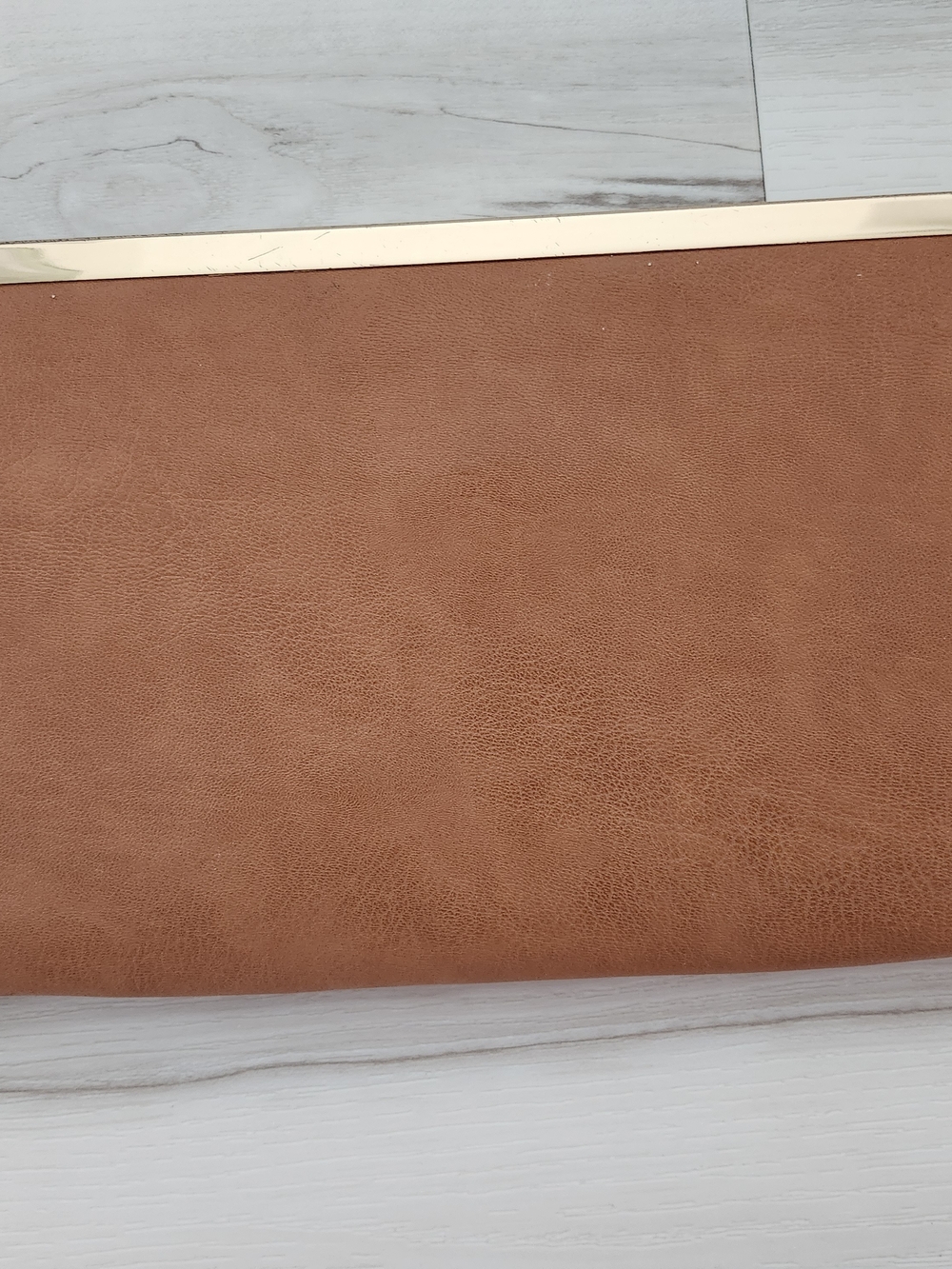 Tan Leather-Look Women’s Clutch with Gold Accent